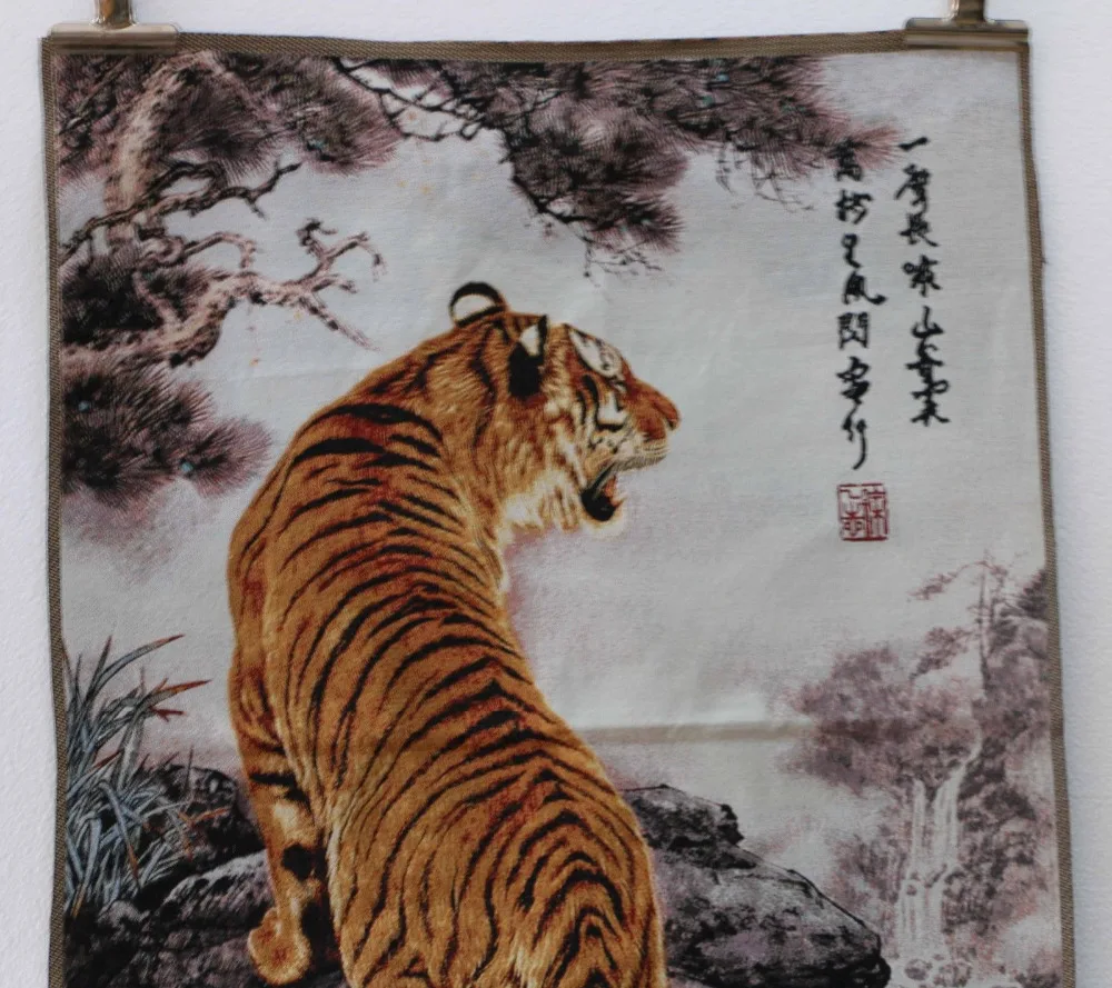 Тибет шелковой вышивкой статуи в гору Тигр живопись танка Семья настенные