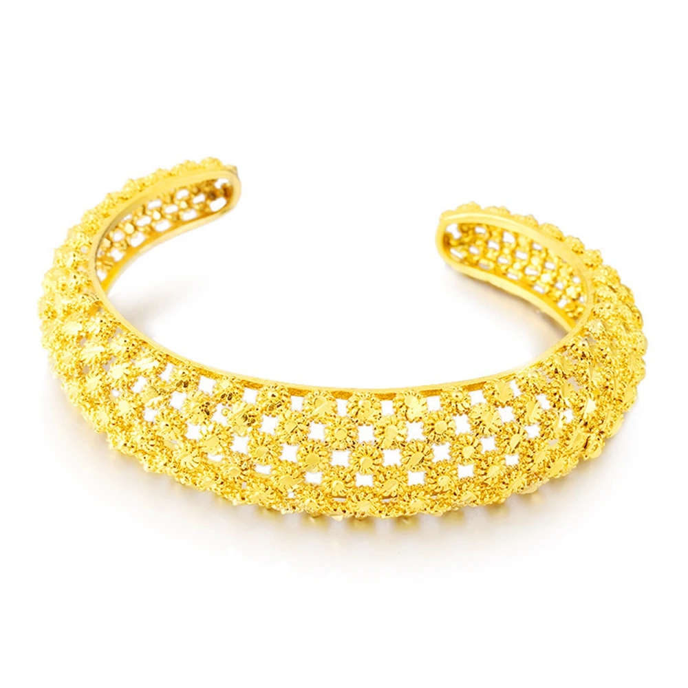 Mesh Cuff Bangle Yellow Gold Filled Solid Womens Bracelet Wedding Party Gift
