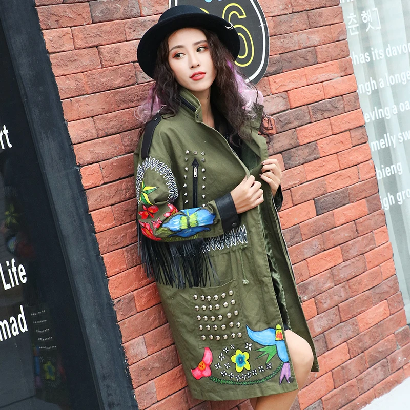 Весенняя женская брендовая ветровка в стиле хип-хоп с заклепками пэчворк