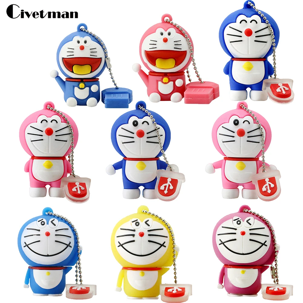 USB 2,0 флеш-накопители мультфильм Doraemon Cat карта памяти, Флеш накопитель 4 ГБ 8 ГБ 16 ГБ 32 ГБ 64 ГБ 128 Гб флешки Usb-флэш-диск подарки