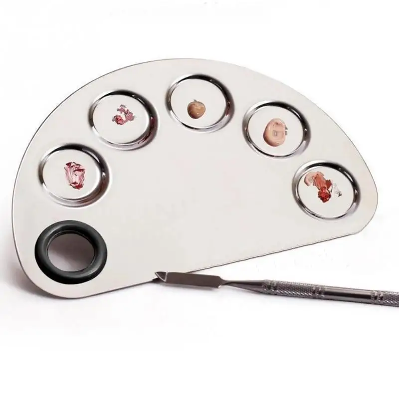 Нержавеющая сталь ногтей Книги по искусству гель Palette Шпатель пять отверстий