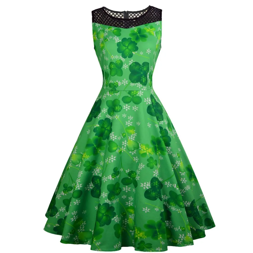 

Женское винтажное платье с принтом клевера, зеленое платье в стиле ретро 50-х годов, платье для вечеринки в стиле рокабилли, аниме на День Св. ...