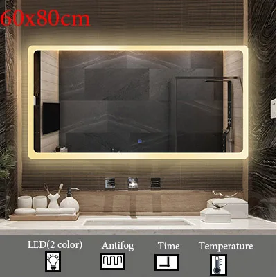 M018B-600x800mm Квадратное стеклянное зеркало для ванной, настенное, умное Сенсорное, противотуманное, светодиодный, туалетное зеркало, Фреска с влагостойким зеркалом для ванной, туалетный столик на заказ - Цвет: M018B-600x800mm