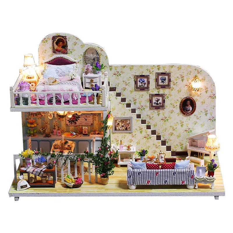 Dollhouse Minature DIY Doll House Casa Villa Building Model Furnitures For Dolls Assembly Wooden Toys Children K023 #E | Игрушки и хобби