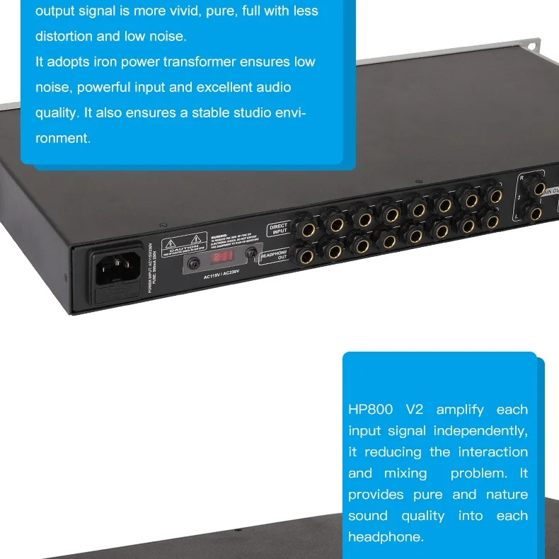 Alctron HP800 V2 оснащен 8 автономными стереонаушниками, усилитель для наушников для усиления сигнала для наушников