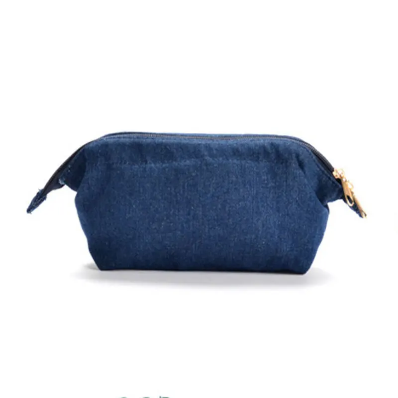 

BONAMIE 14 Letter Denim Women Name Cosmetic Pouch Bag Cute Classic Canvas Thermal Transfer Embroidery Lady Makeup Bag Dark Blue