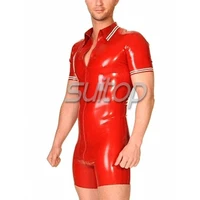 fashion rubber latex sportwear for boys jumpsuit suitop red