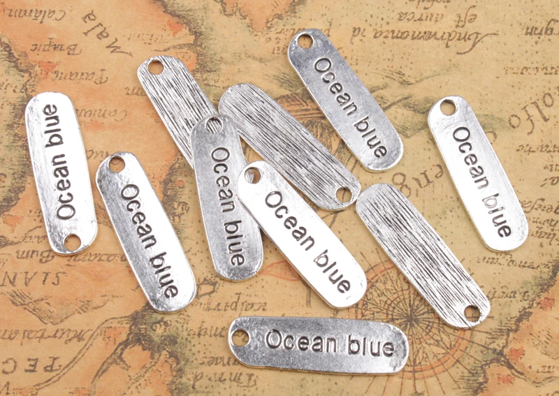 

40Pcs Jewelry Silver Metal Ocean blue Word Charms Pendants FC13723