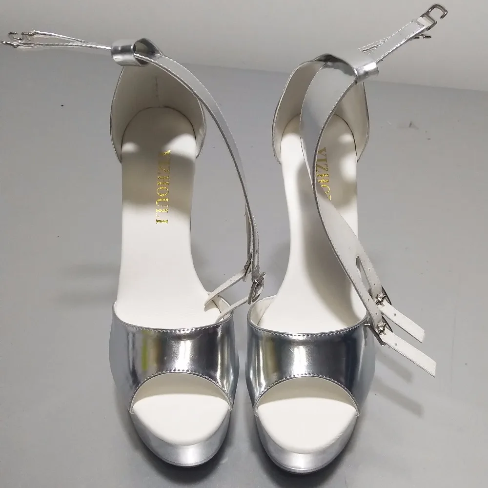 15 cm high heel waterproof platform sexy silver bride's wedding shoes nightclub lapel sandals | Обувь