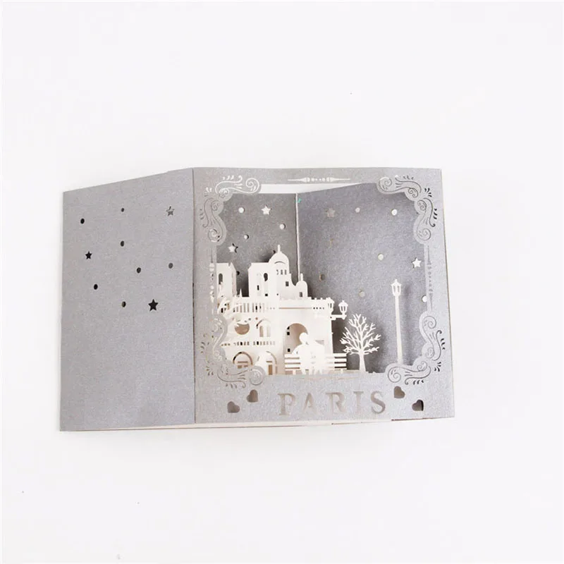 3D лазерная резка ручная резьба модель Парижа бумажные приглашения открытки