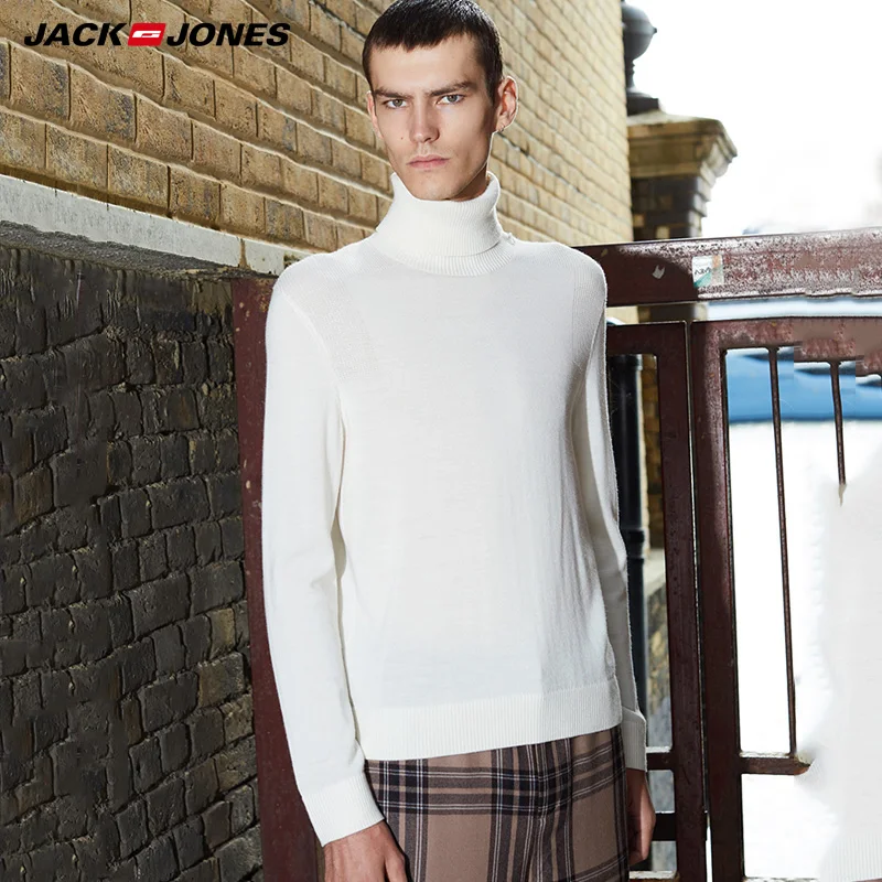 JackJones осень зима мужские тонкие Вязанные шерстяные свитера с высоким воротом |