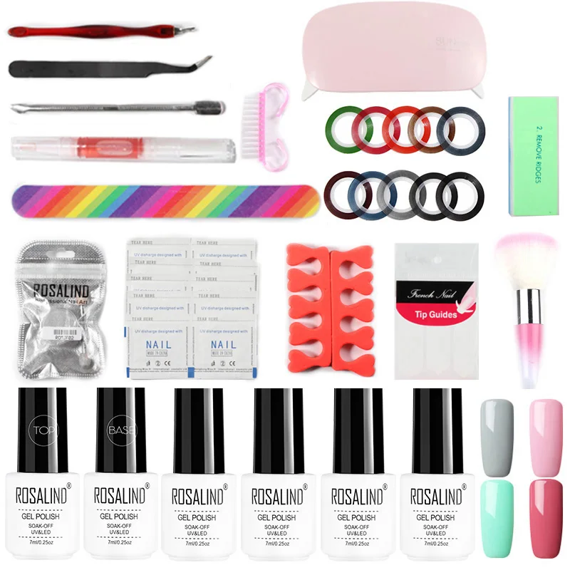 RC00-4GELS14TOOLS-03 ROSALIND наборы для гелевых ногтей с лампой Набор для маникюра полуперманентный праймер для дизайна ногтей верхнее Базовое покрытие гель лак Гибридный гвоздь инструменты - Цвет: RC00-4GELS14TOOLS-03