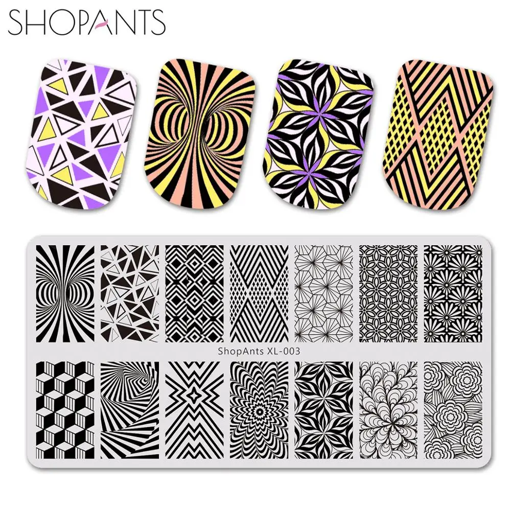 Штамповочные пластины для ногтей SHOPANTS 6*12 см зеркальный рисунок в полоску дизайн