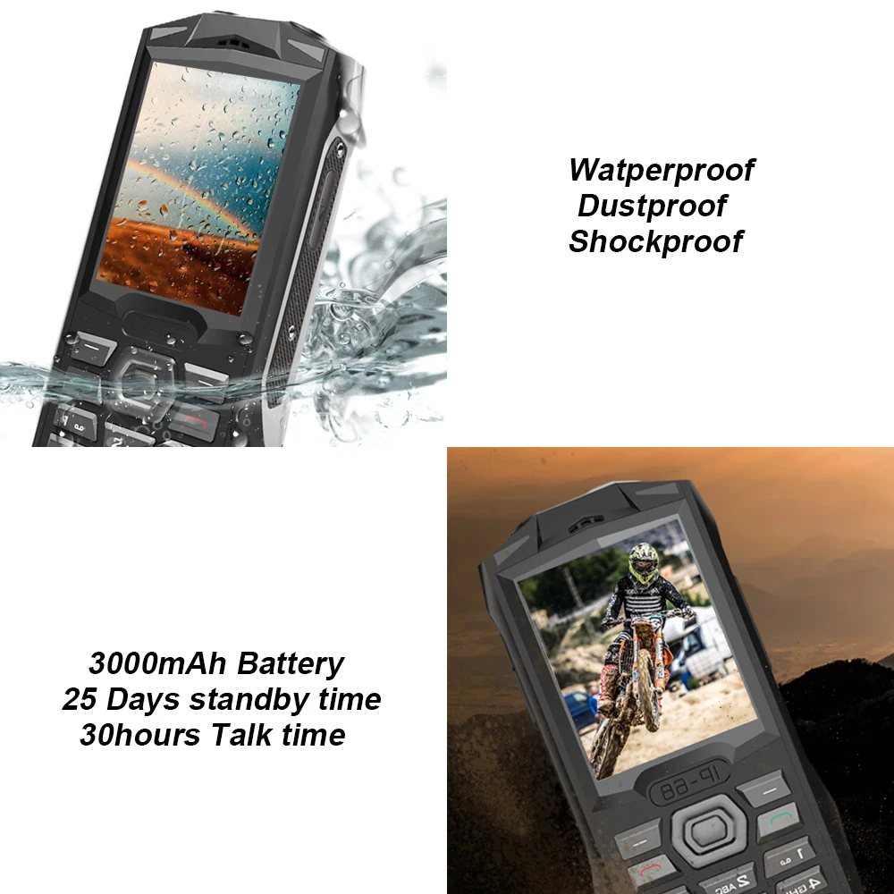 Blackview BV1000 IP68 tri доказательство 2 4 дюймов мобильного телефона 3000 мАч громкий