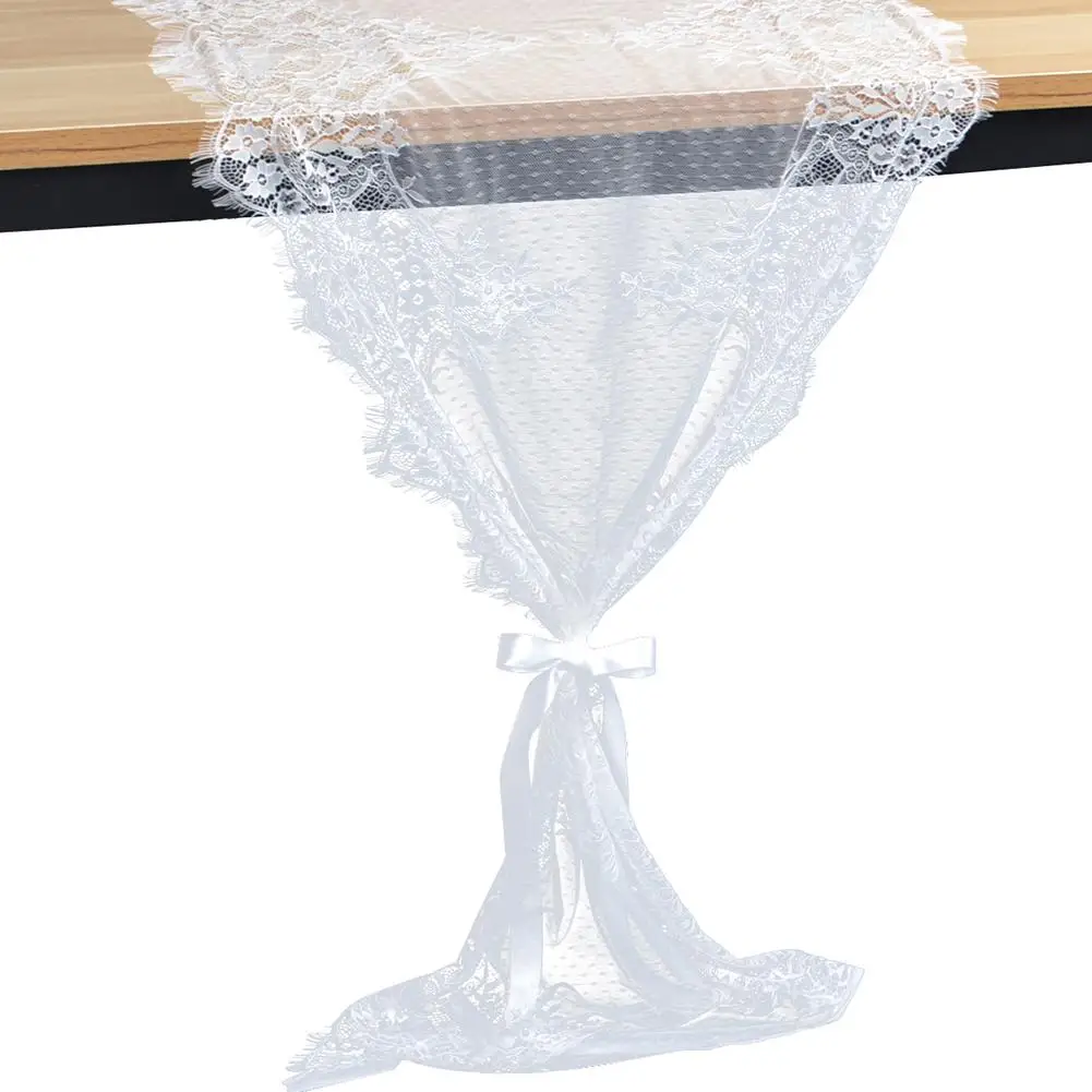 

HobbyLane 55cm*300cm Elegant Flower Lace Table Runner White Table Flag with Eyelash Edge for Wedding Decoration Gift Bow Ribbon