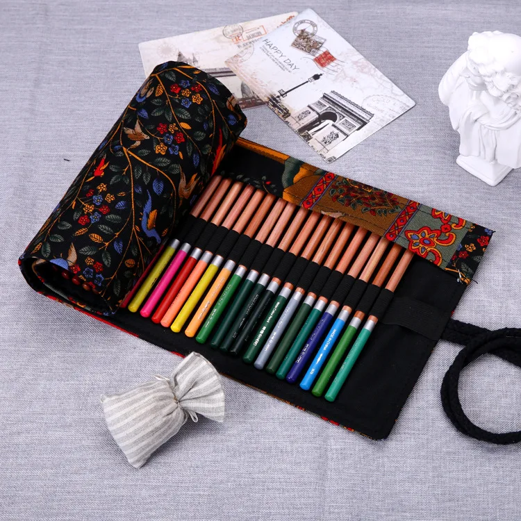 

Pencil Case School Canvas Roll Pouch Makeup Comestic Brush Pen Storage pecncil box pencil case for school girls 36/48/72 Holes