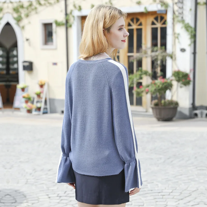 New Style Sweaters Fashion 2018 Women O Neck Knitted Pullover Flare Sleeve Winter Tops for | Женская одежда