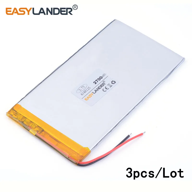 3 шт./лот 7 V 2700mAH 4348125 литий ионная полимерная аккумуляторная батарея для