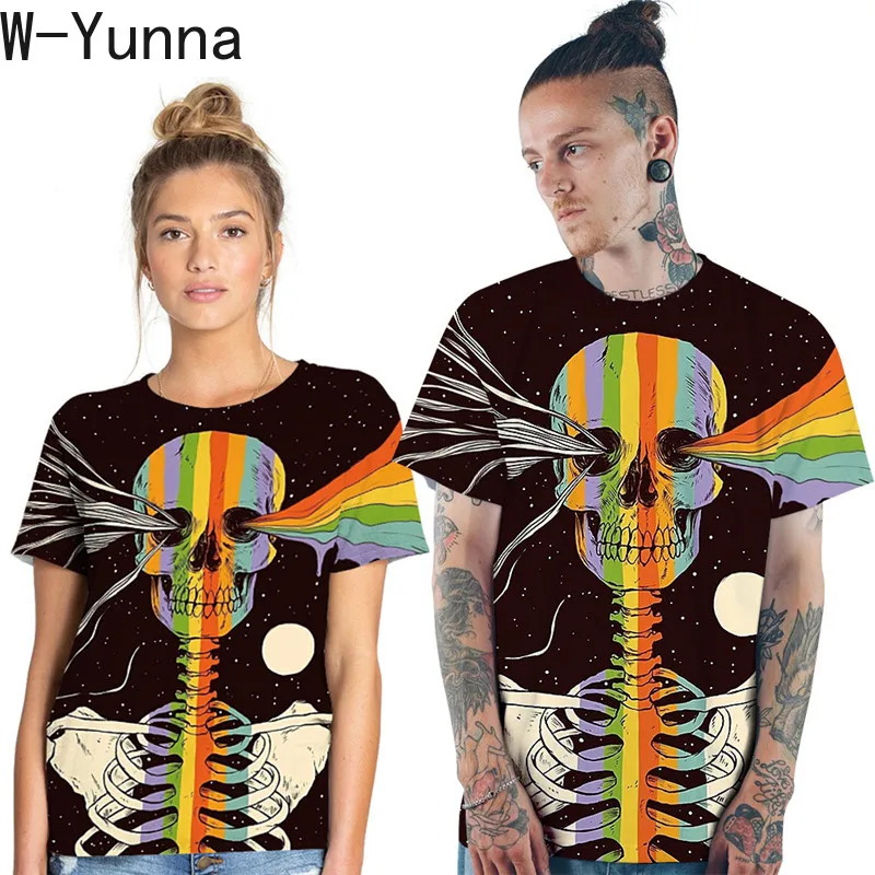 Модные футболки W Yunna с принтом черепа и скелета летние женские/мужские в стиле