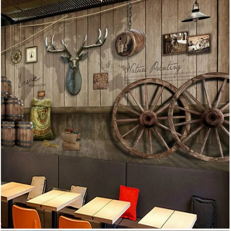 

Retro nostalgic barrels 3d Wall Paper Decorative Painting Wallpaper for Cafe Bar Backdrop Walls Home Improvement