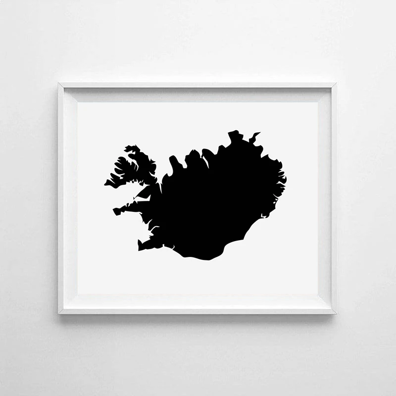 Черно-белая карта страны плакаты принты Исландии Дании Норвегии Швеции