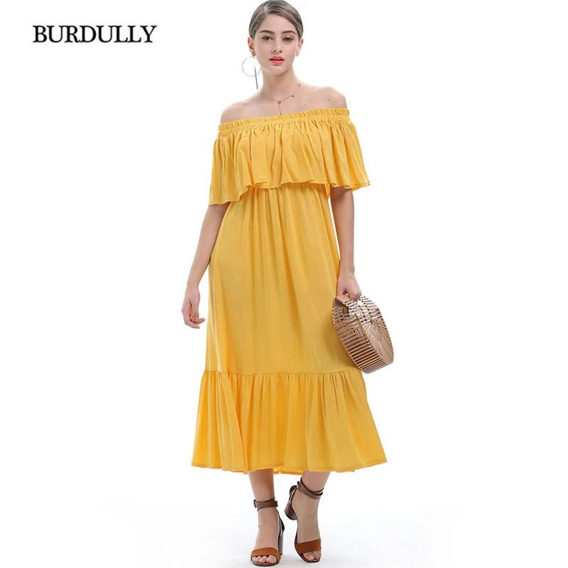 BURDULLY 2019 корейский Лето Sexy женское платье плюс Размеры длинные Повседневное с