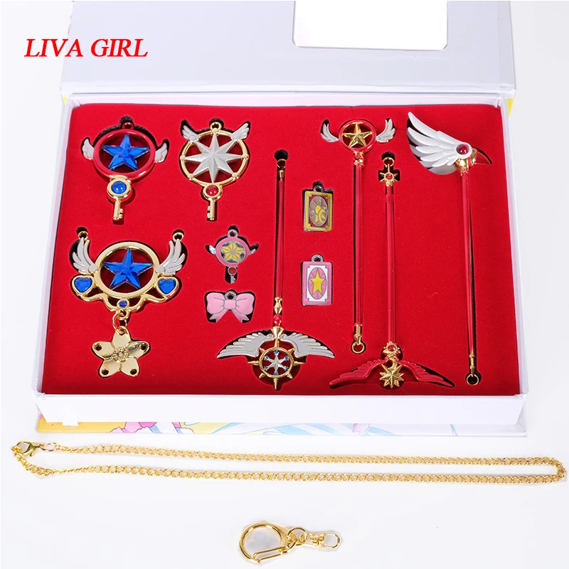 

Волшебная палочка для косплея сакура, прозрачная карта, маленькие украшения в коробке, полный комплект, реквизит для косплея