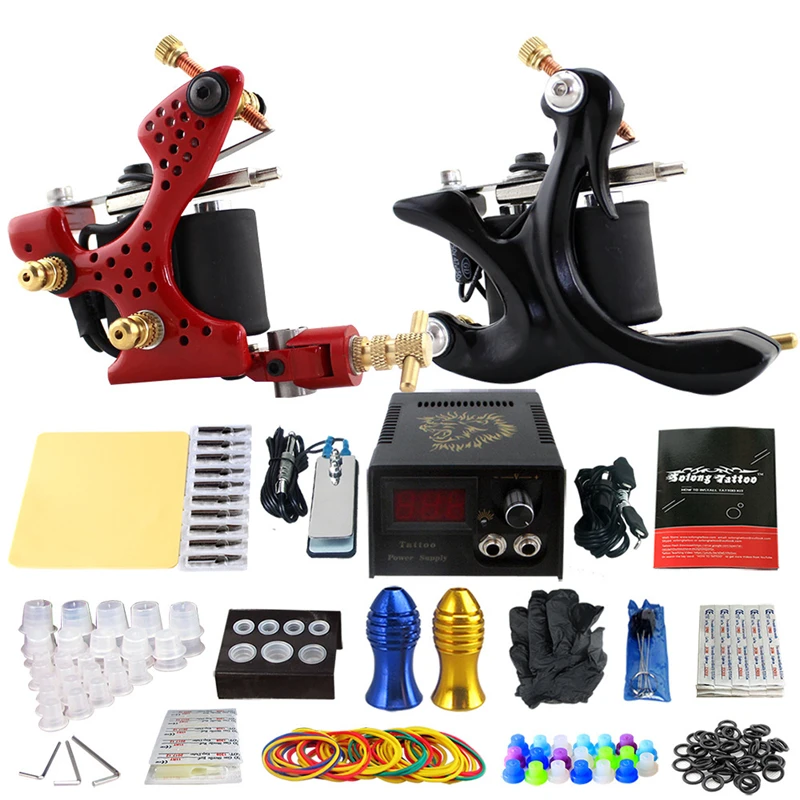 

Complete Professional Tattoo Machine Kit Sets 2 Machines liner shader tattoo machine kits Power Supply Needles Grip Tip Set