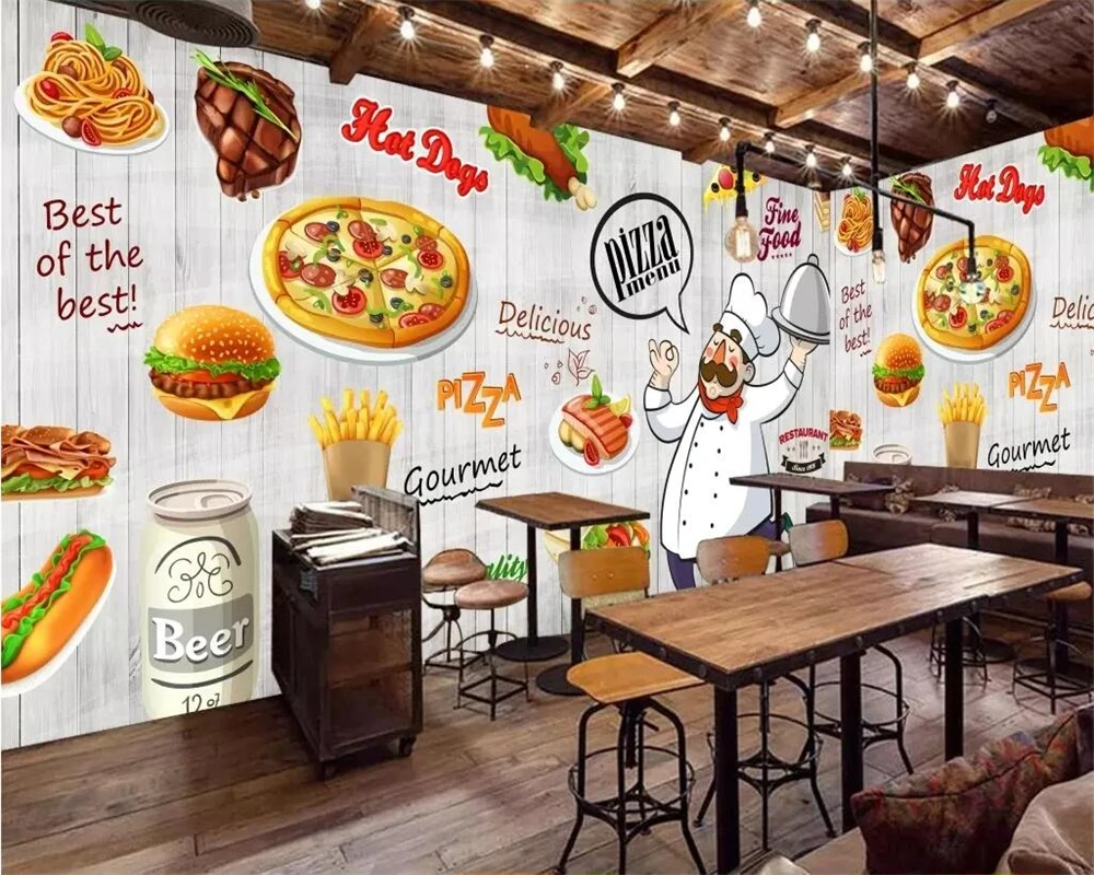 3d обои beibehang ресторан Западная вкусная пицца магазин с мультяшным рисунком ретро