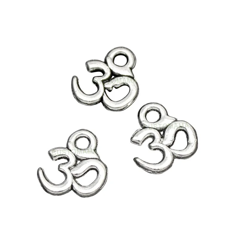 

200pcs- OM Charms, Antique Silver Small Yoga Symbol charm Pendants 10x10mm