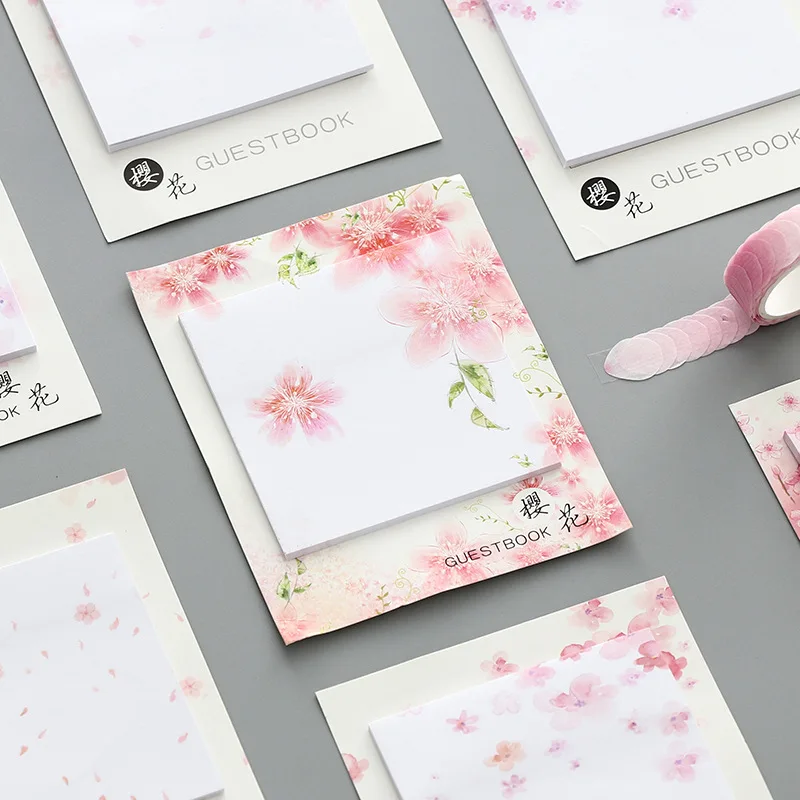 

1 sets/1 lot Beautiful cherry blossom Memo Pad Sticky Notes Escolar Papelaria School Supply Bookmark notepad Label
