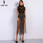 Сексуальный женский комбинезон Missord 2021, кружевной прозрачный комбинезон с бахромой, комбинезон с высоким воротником без рукавов, черный