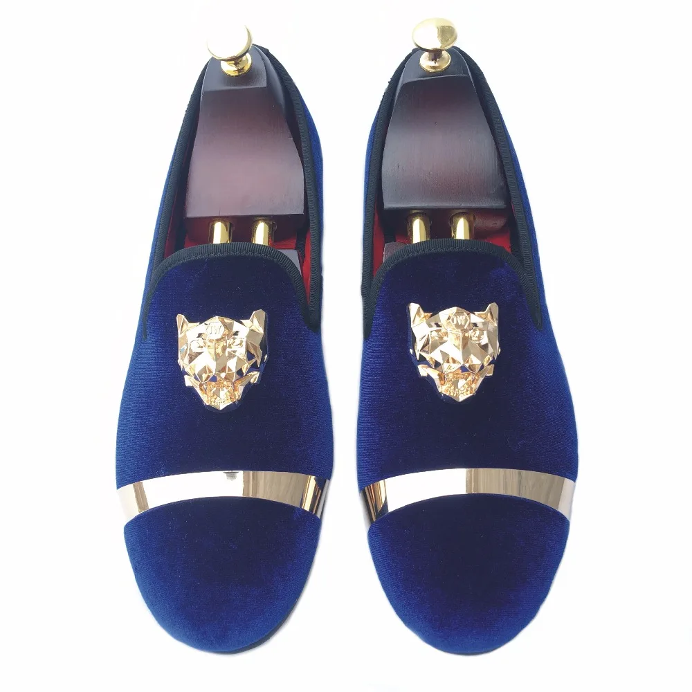 New Handmade Men Gold Buckle Loafers Slippers Shoes Blue Velvet with Red Bottom Party and Wedding Slip on Men't Flats | Обувь