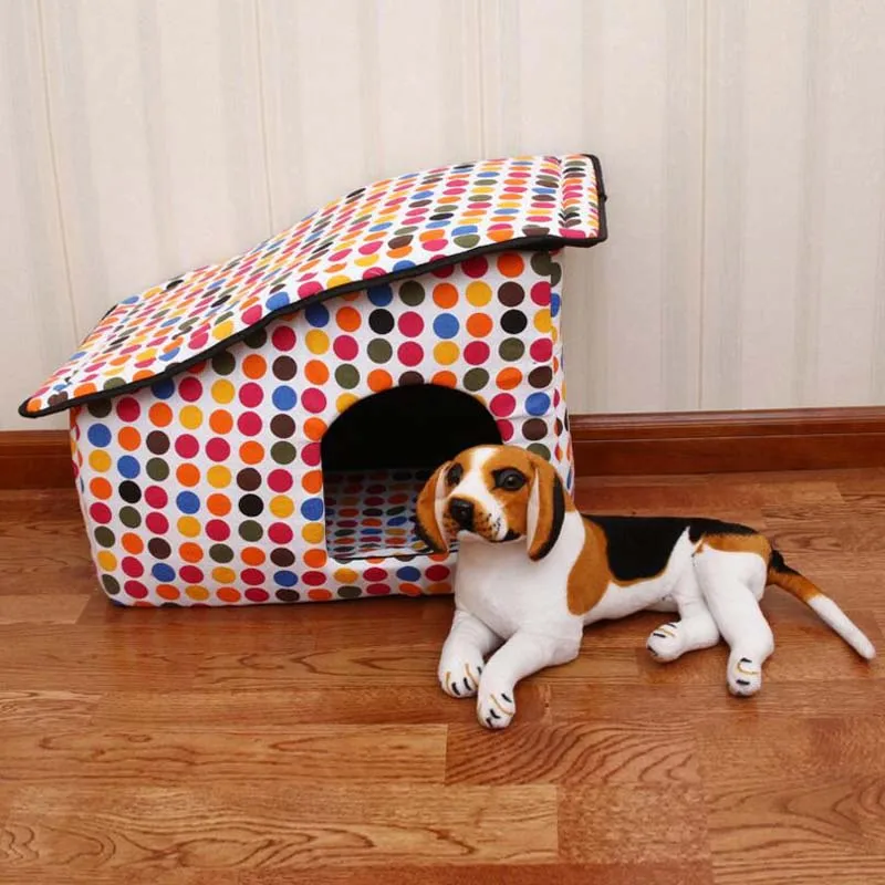 Переносной домик для щенков и кошек мягкая губка в горошек Конура с застежкой