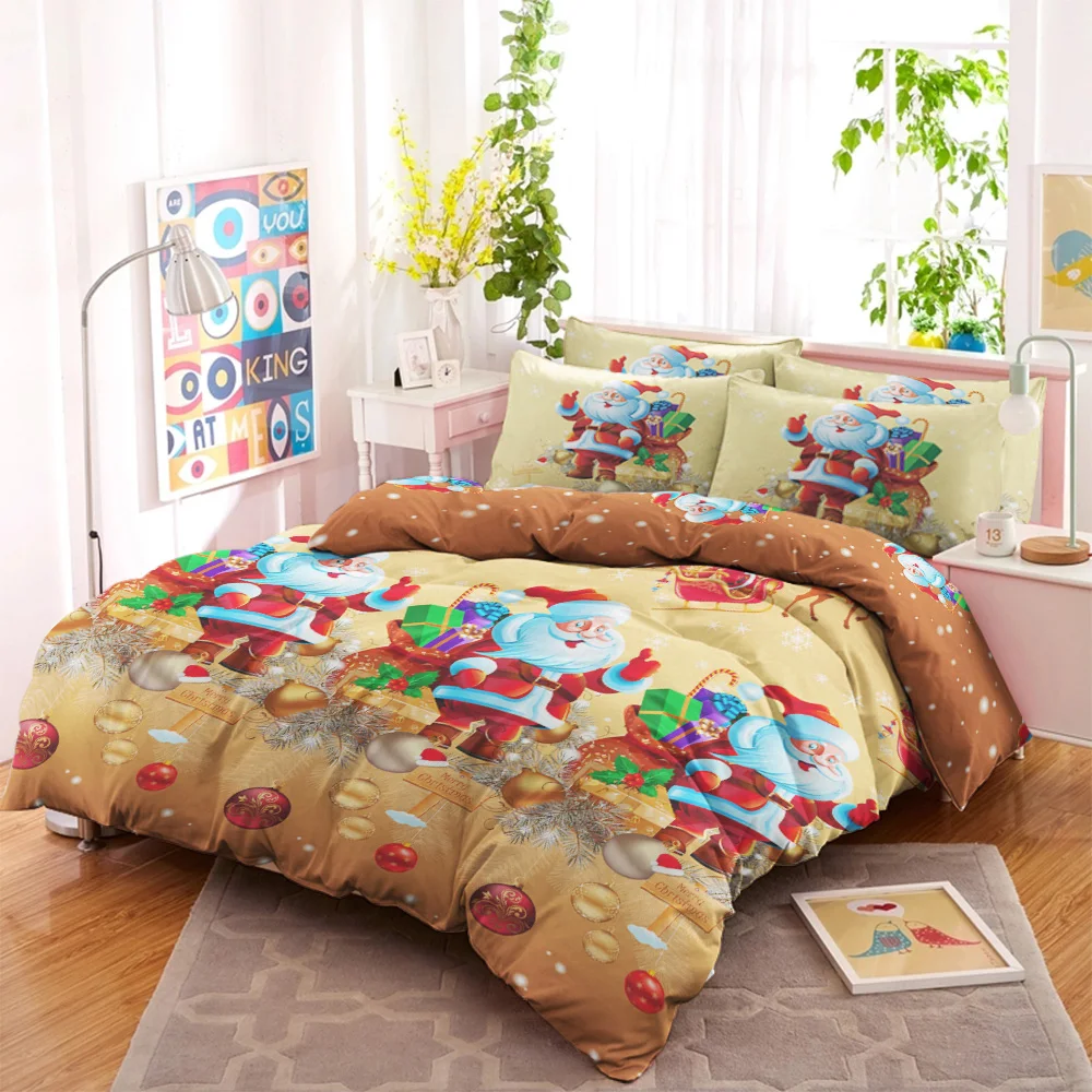 Christmas Bedding Set Santa Claus Cartoon Bed Duvet Cover Animal For Kids / Adult Reindeer bedding bedclothes King Size E | Дом и сад