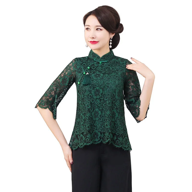 Женская винтажная рубашка Cheongsam китайский топ с кружевом весна лето 2019|Топы| |