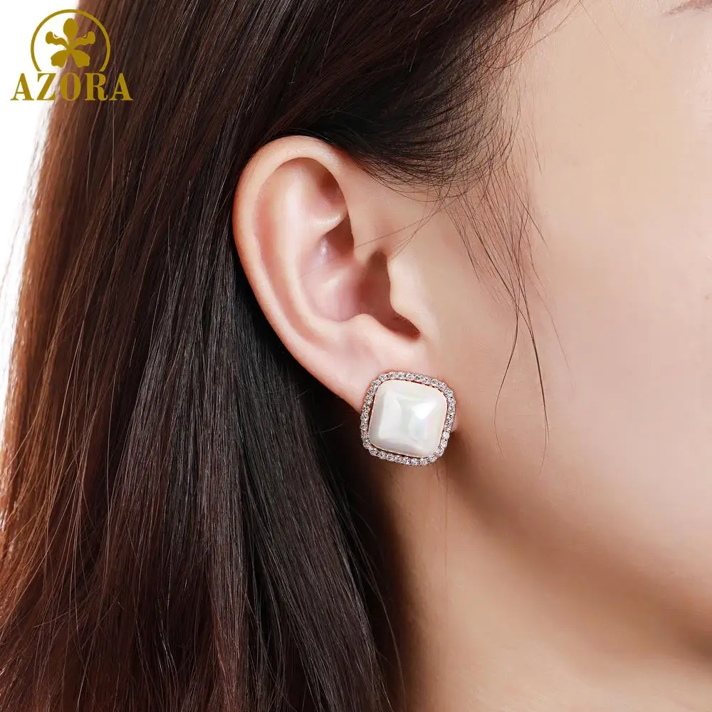 Женские Геометрические серьги-гвоздики AZORA розовое золото 585 пробы с натуральным