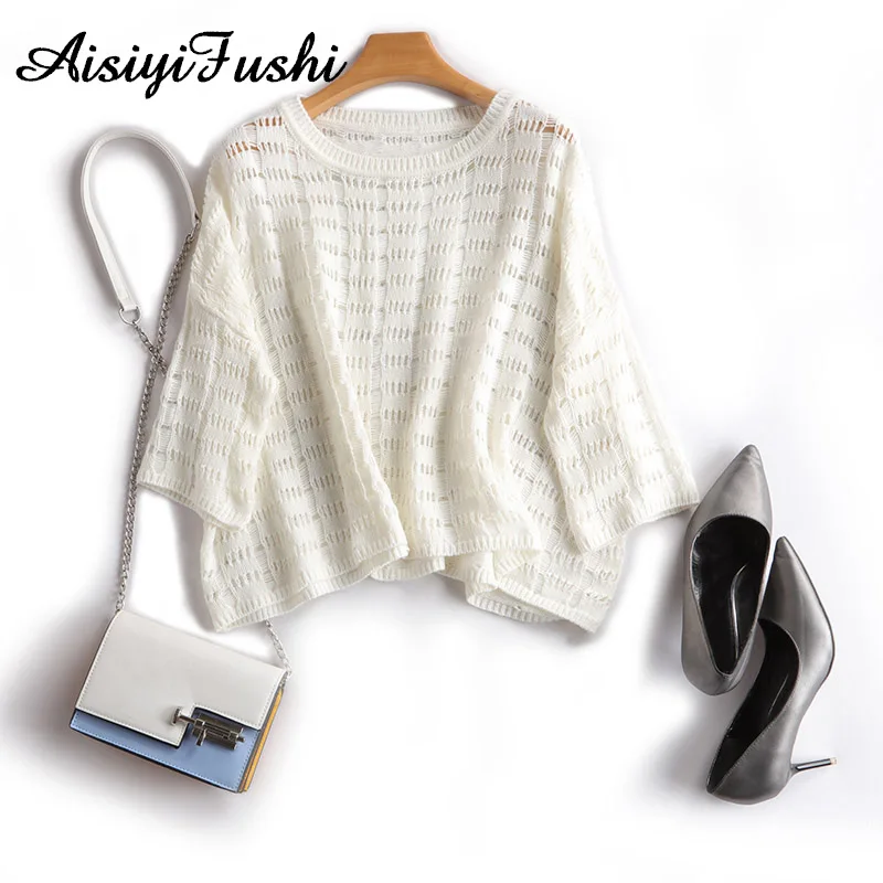 White Sweater Women Pullover Knitted Spring Autumn Crop Top Long Sleeve Transparent Blouse For Mujer 2020 | Женская одежда