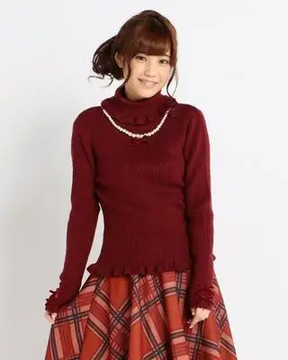 Liz Lisa 2015 new autumn half-collar fashion lace bow knit long-sleeved shirt female Japanese one size free shipping | Женская одежда