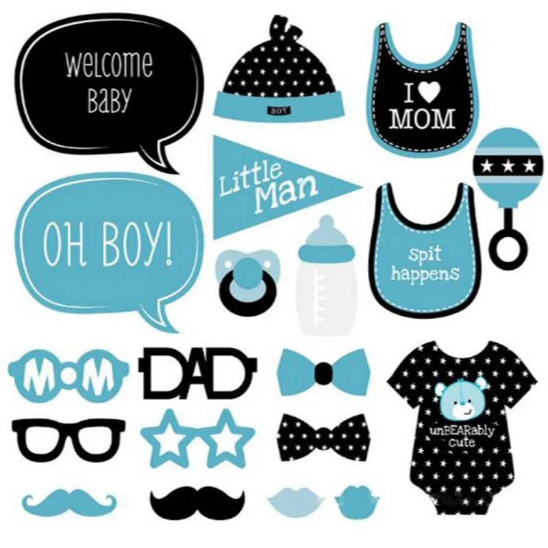 

AVEBIEN 20pcs Photo Booth Props Baby Shower 1st Birthday Party Handheld Photo Props Blue/Pink Photo Booth Event Party Supplies