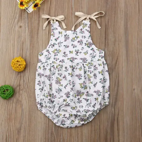 Newborn Baby Girls Print Shoulder Strap Sleeveless Flower Cotton Jumpsuit Bodysuit Summer Clothes Outfits | Мать и ребенок