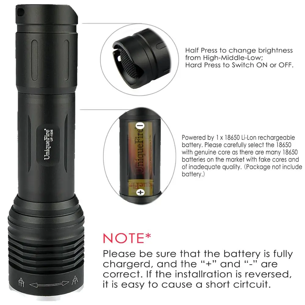 UniqueFire фонарик для подводной охоты UF 1506 Cree T6 Перезаряжаемый светодиодный 5 режимов