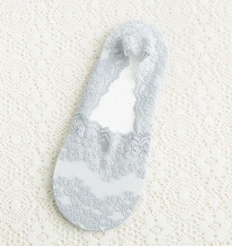 Gray Женские носки-тапочки, короткие, одноцветные, хлопковые, кружевные, летние, для женщин, незаметные, 1 пара - Цвет: Gray