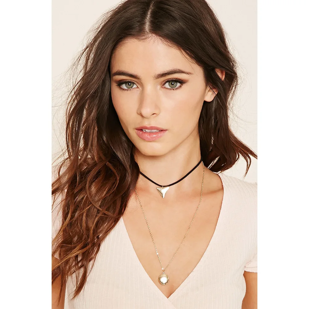 Модный двухслойный ожерелье треугольные круглый кулон ул. shot бархат колье