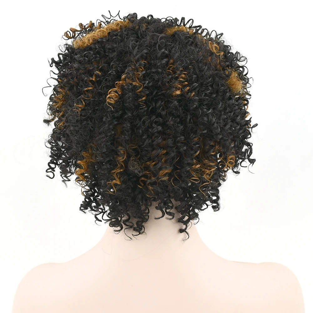 Soowee Короткие вьющиеся натуральные черные синтетические волосы парик для черных