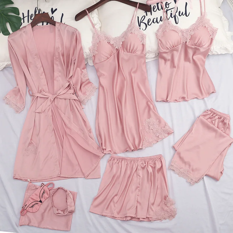 Женский топ с ремнем и штаны 7 шт. костюм пижама комплекты одежды для сна весна