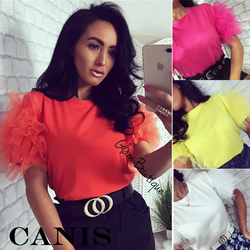 Женская шифоновая Сетчатая футболка с коротким рукавом и круглым