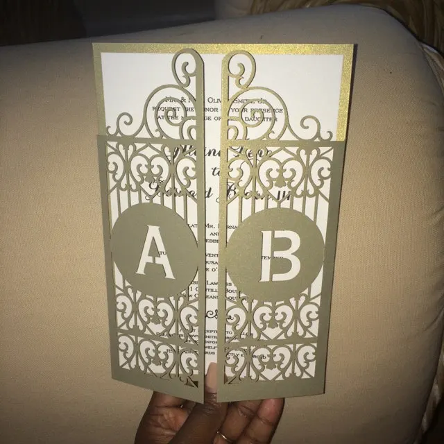 Индивидуальные 5 &quotx7&quot монограмма Золотой Lasercut ворота лазерная резка свадебные