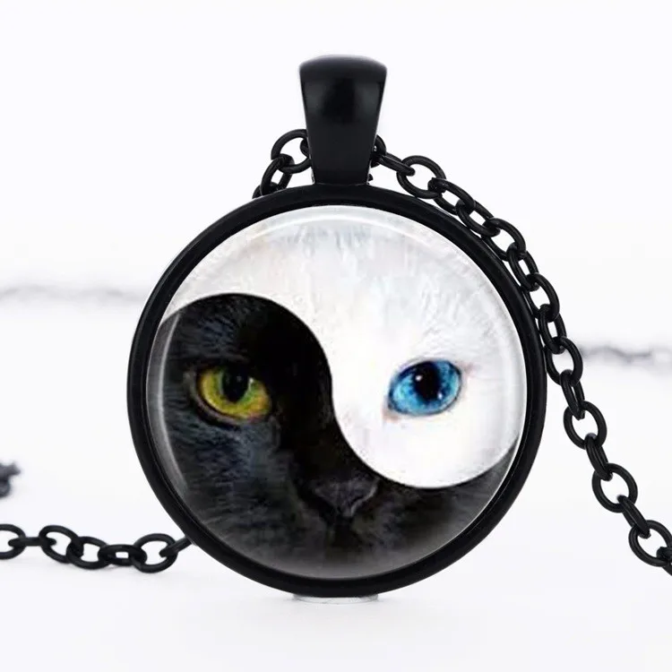 Стильное ожерелье SUTEYI Yin Yang с подвеской в виде кошки кошачий глаз посеребренные