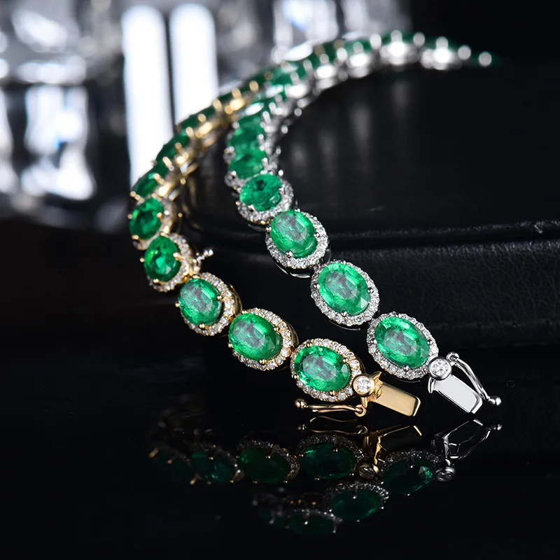 LOVERJEWELRY Браслеты для Для женщин Слои Solid 18 k цвет: желтый, белый золотой 27.06ct натуральный изумруд 175 мм Длина Женская Праздничная обувь браслет